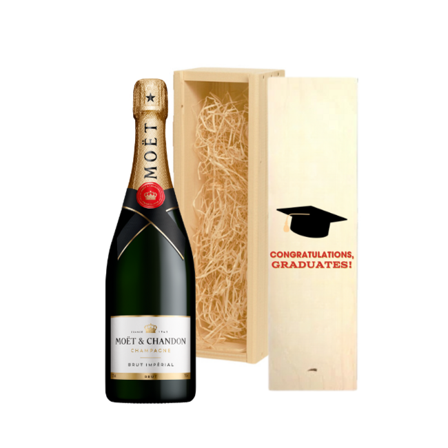 Gepersonaliseerd kist met Champagne –voor de Geslaagde