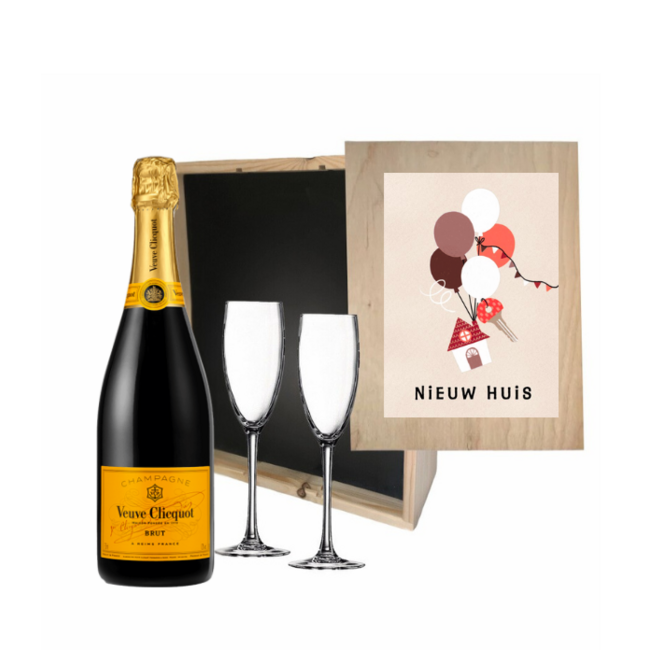 Gepersonaliseerde kist met Champagne en 2 glazen  - Nieuwe Woning