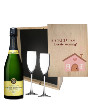  Gepersonaliseerde kist met Champagne en 2 glazen  - Nieuwe Woning