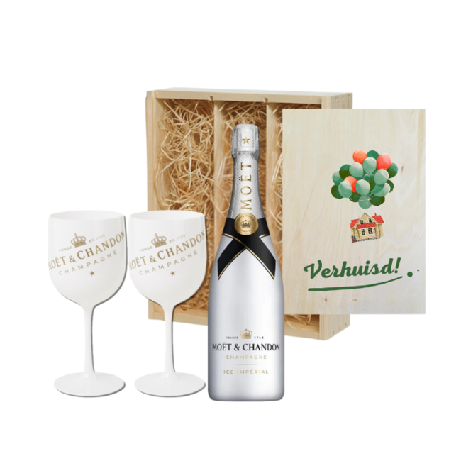 Nieuwe Woning Cadeau - Gepersonaliseerde kist met 2 glazen