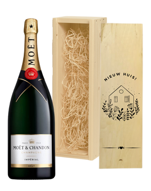  Magnum Champagne in Gegraveerde Kist – Cadeau voor een Nieuw Huis