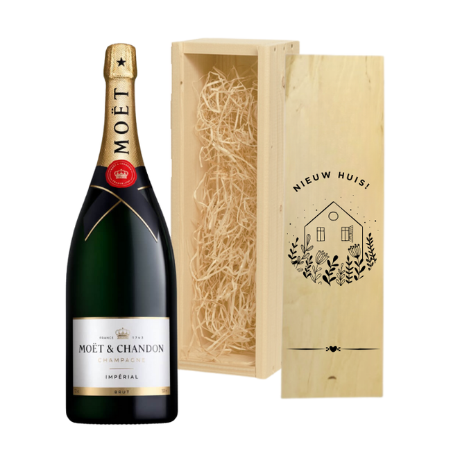 Magnum Champagne in Gegraveerde Kist – Cadeau voor een Nieuw Huis