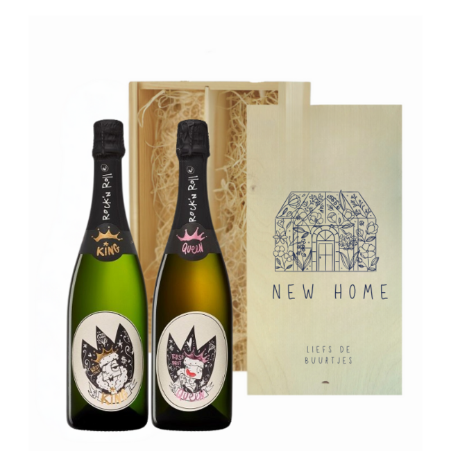 Gepersonaliseerde kist met 2 flessen Bubbels voor Nieuwe Woning