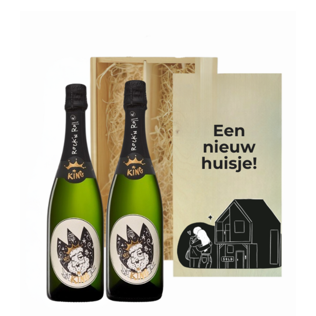 Gepersonaliseerde kist met 2 flessen Bubbels voor Nieuwe Woning