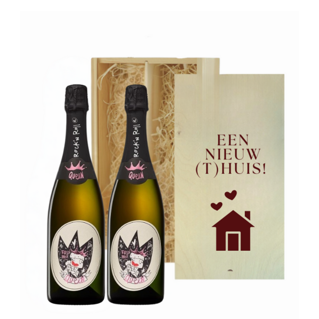 Gepersonaliseerde kist met 2 flessen Bubbels voor Nieuwe Woning