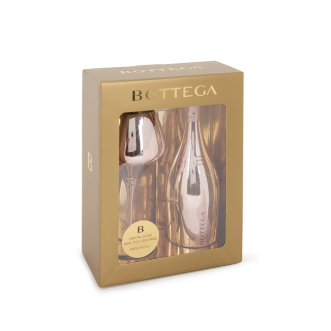 Bottega Rose Gold in Giftbox met Kristal Glas