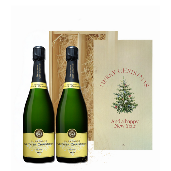 Kerstcadeau – Luxe Houten Kist met 2 Champagnes