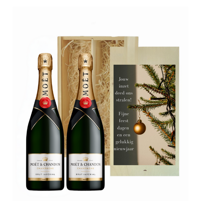 Kerstcadeau – Luxe Houten Kist met 2 Champagnes