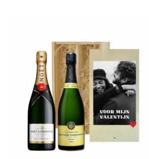 Valentijnsdag Geschenk – Luxe Houten Kist met 2 Champagnes