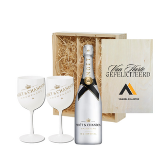 Gefeliciteerd! Moët Ice in Gepersonaliseerde Kist met 2 ICE Glazen