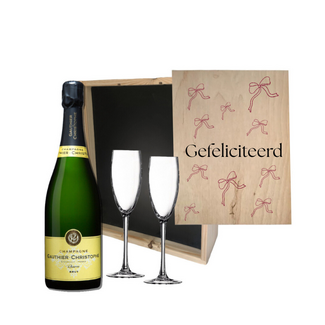 Champagne Felicitatie Cadeau in Luxe Houten Kist