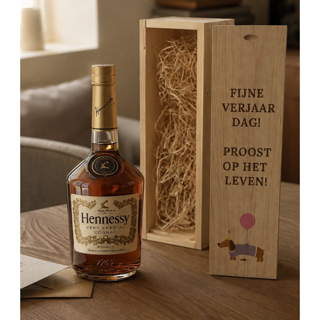 Verjaardagscadeau met Hennessy in Gepersonaliseerde Kist