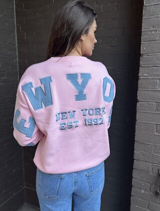 Trui New York roze/lichtblauw
