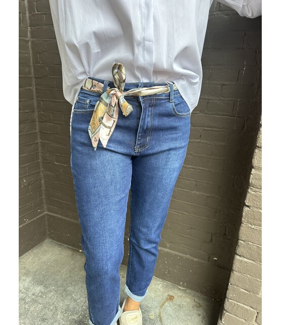 Jeans Mom Blauw + sjaalriem