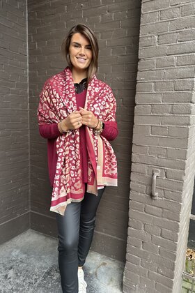 Sjaal Panter Bordeaux/Goud