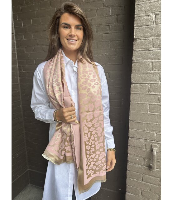 Sjaal Panter Lichtroze/goud