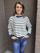 Trui Stripes off-white/donkerblauw