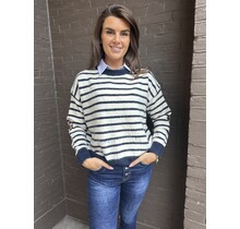 Trui Stripes off-white/donkerblauw