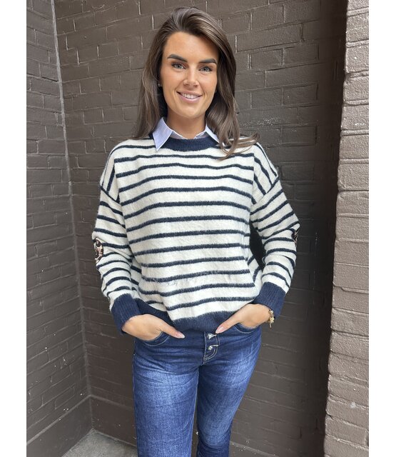 Trui Stripes off-white/donkerblauw