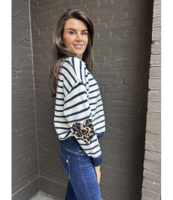 Trui Stripes off-white/donkerblauw