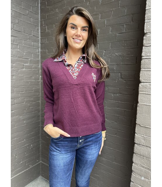 Trui Flower Bordeaux