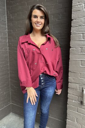 Blouse Hart Studs Bordeaux