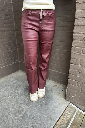 Broek leer wide leg bordeaux