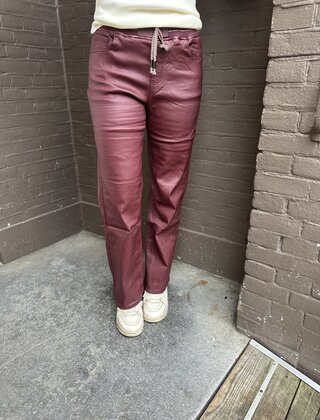 Broek leer wide leg bordeaux