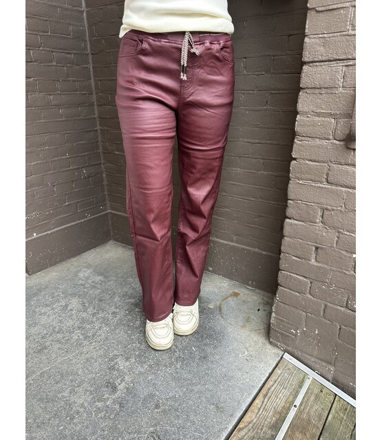 Broek leer wide leg bordeaux Broek leer wide leg bordeaux