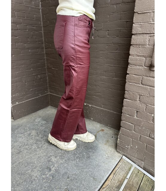 Broek leer wide leg bordeaux Broek leer wide leg bordeaux