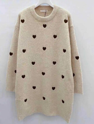 Trui hartjes long beige