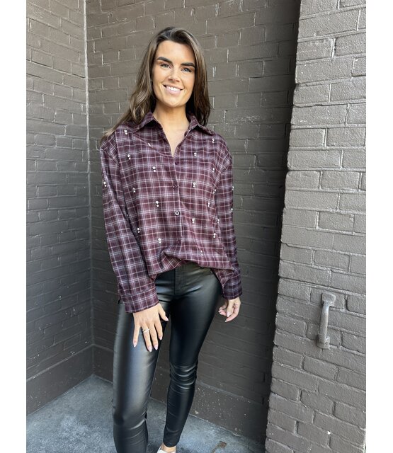 Blouse Dorien ruit bordeaux