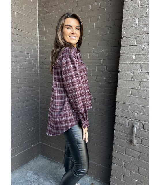 Blouse Dorien ruit bordeaux