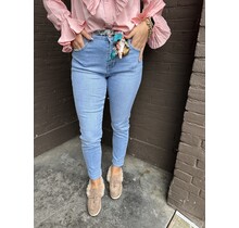 Jeans Mom + Sjaalriem Lichtblauw