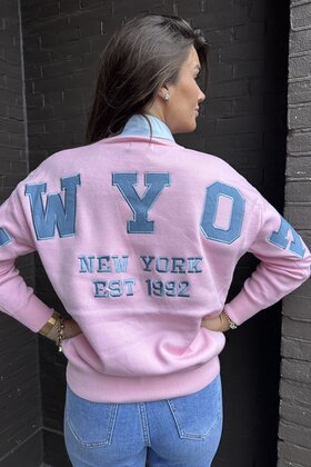 Trui New York roze/lichtblauw