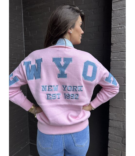 Trui New York roze/lichtblauw