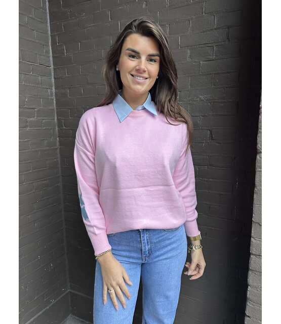 Trui New York roze/lichtblauw