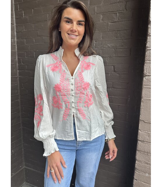 Blouse Olivia Wit/Roze
