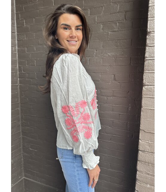 Blouse Olivia Wit/Roze