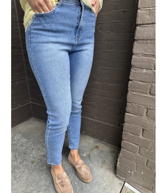 Jeans Mom Strass Blauw