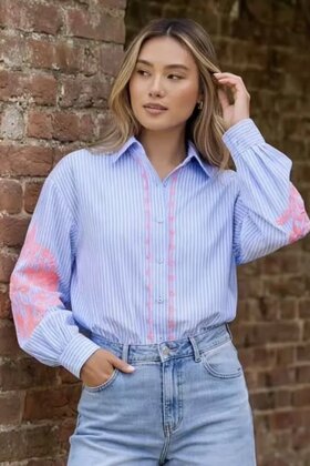 Blouse Flower Blauw/Pink