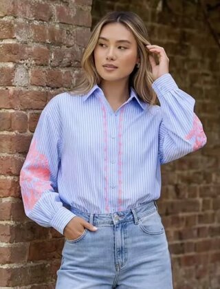 Blouse Flower Blauw/Pink