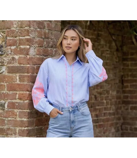 Blouse Flower Blauw/Pink