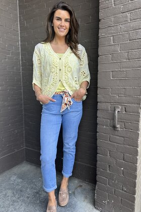 Jeans Mom + Sjaalriem Lichtblauw