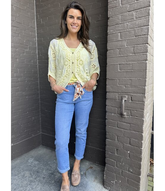 Jeans Mom + Sjaalriem Lichtblauw