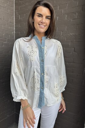 Blouse Romy Off-white/Denim