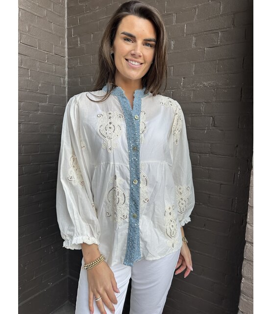 Blouse Romy Off-white/Denim