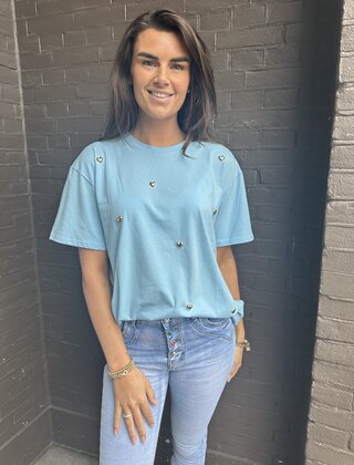 T-shirt Hart Blauw/goud