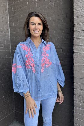 Blouse Eline Blauw/Roze
