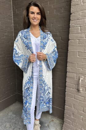 Kimono Santorini Wit/Blauw
